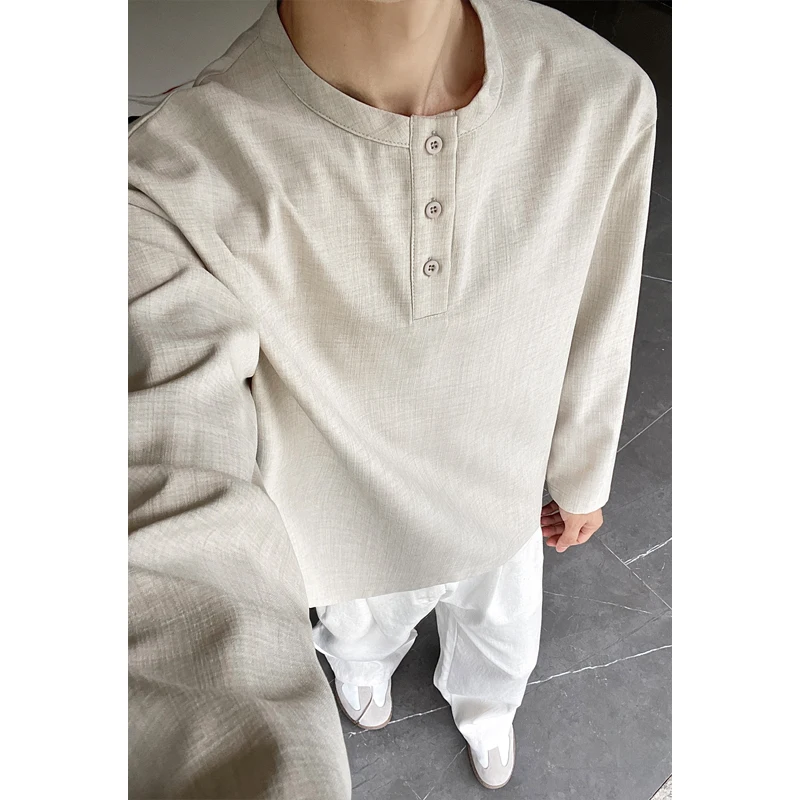 Mens Linen Shirt Long Sleeve - Mens Casual Faux Linen Henley Tee
